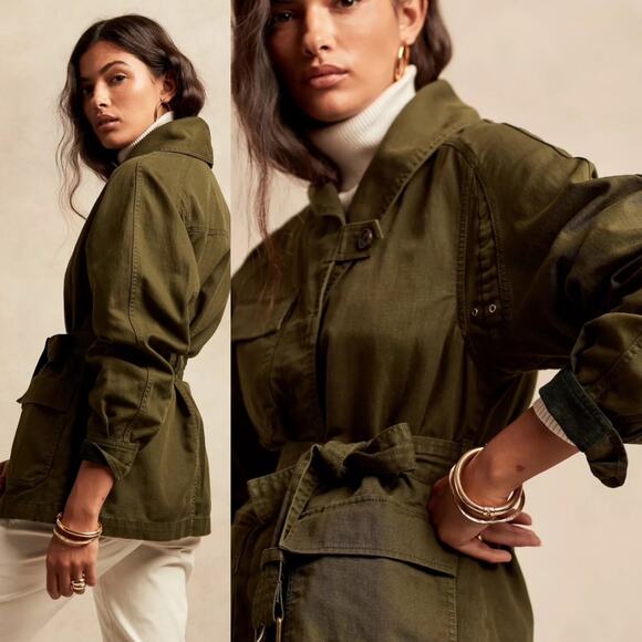 Banana Republic Essential Cargo Jacket Camo Green Women's S NO BELT Safari Army - Picture 1 of 13